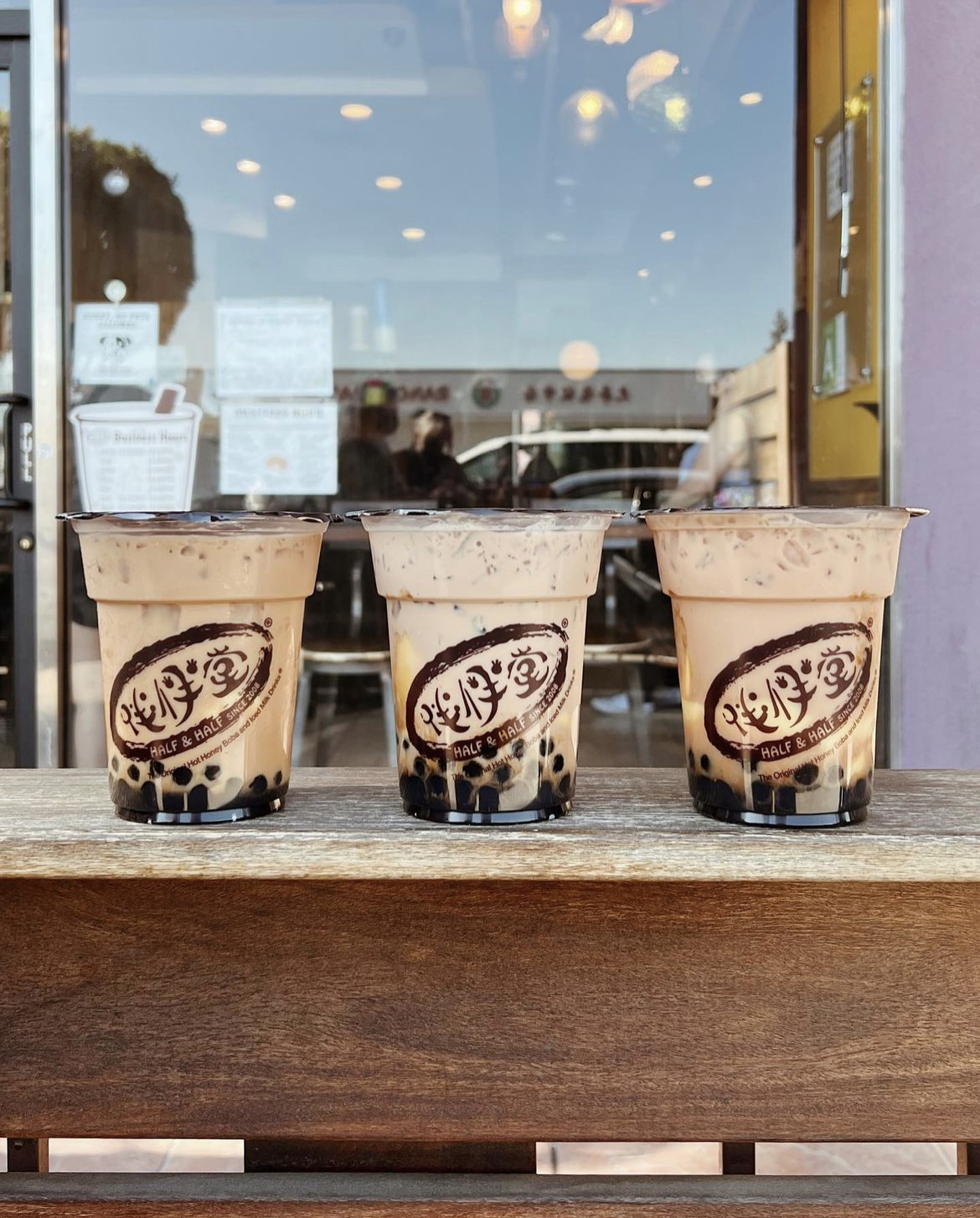 Half & Half Tea Express The Original Hot Honey Boba and Iced Milk Drinks